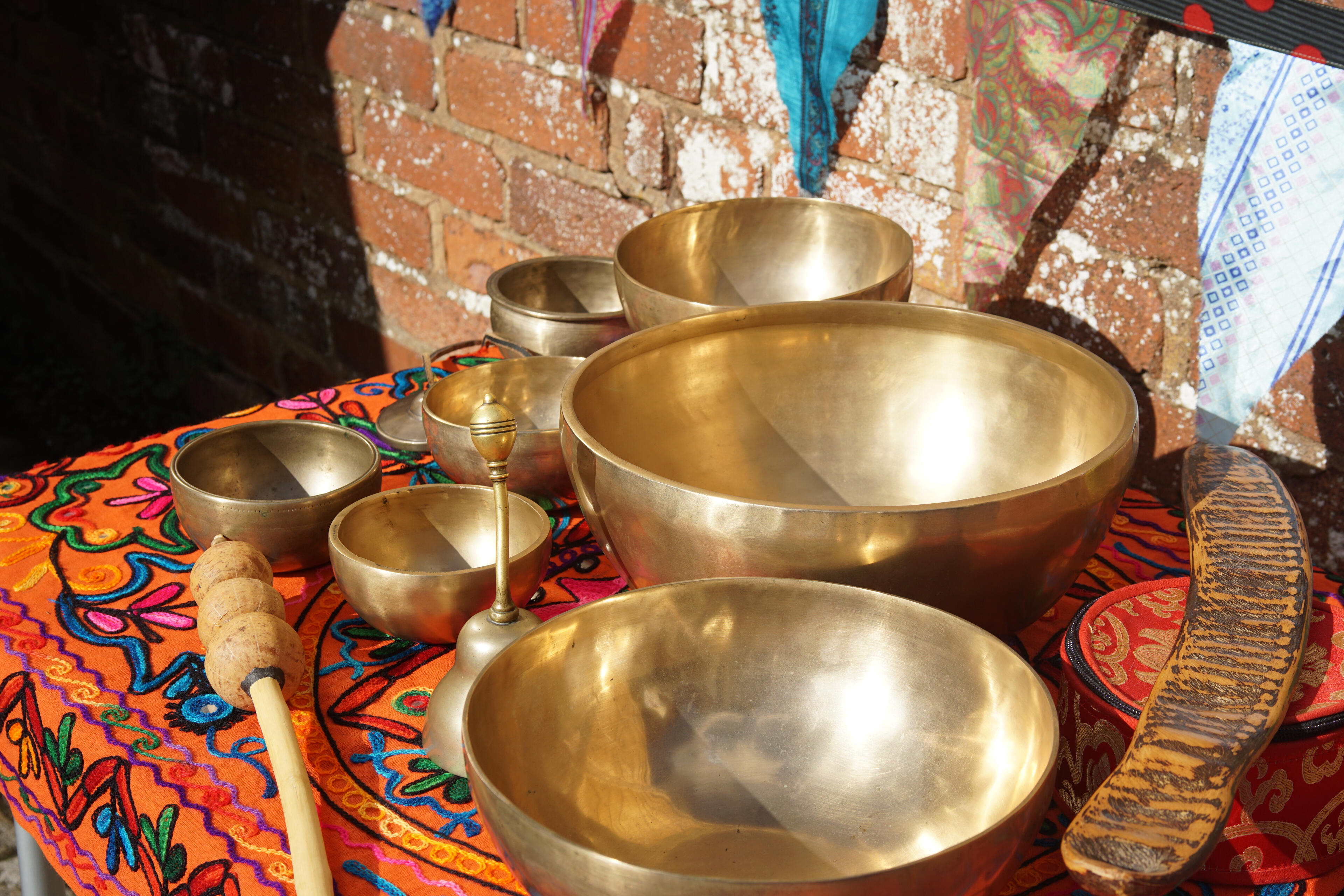 A selection of our instruments: Himalayan Sound Bowls, Tingsha Chimes, a bell and a rattle. Photo: Rupert